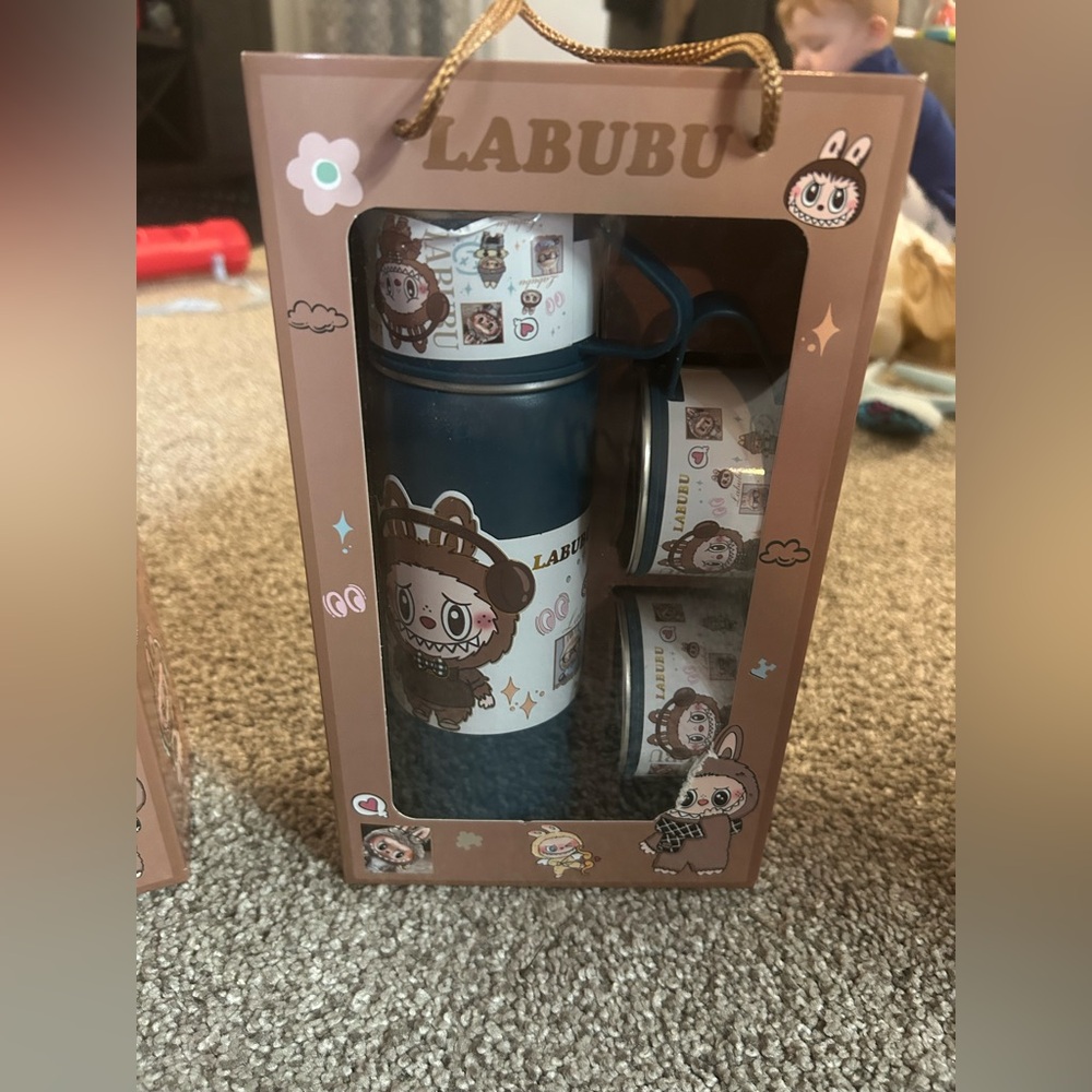 LABUBU Character Drinkware Set - Blue and Brown